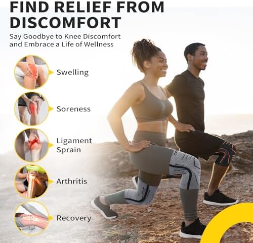 CAMBIVO Knee Brace for Women and Men with Side Stabilizer 2 Pack, Lightweight Latex Free Knee Compression Sleeves for Knee Pain Relief, Knee Sleeves for Running, Workout and Daily Activities (Black, Medium)