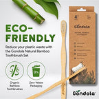 Gondola Organic Bamboo Toothbrushes Adults - 4 Pack - Soft Bristles for Sensitive Gums - Bamboo Toothbrush for Adults - Gentle Cleaning - Wellness Essentials Manual Toothbrush for Home & Travel