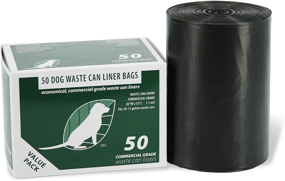 Zero Waste USA - Commercial Grade Dog Waste Station Can Liners -1 Roll of 50 bags - Standard Size 26" W x 33" L (10-13 gallons) - Heavy Duty, Thicker than competitors' bags (1.1 mil)