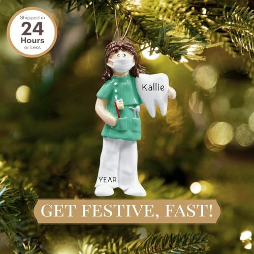 Personalized Dental Ornament 2026 | 24h Customized, Laser Engraved Healthcare Christmas Ornaments for Tree | Custom Girl Dentist Hygienist Keepsake Gift for Medical Professionals