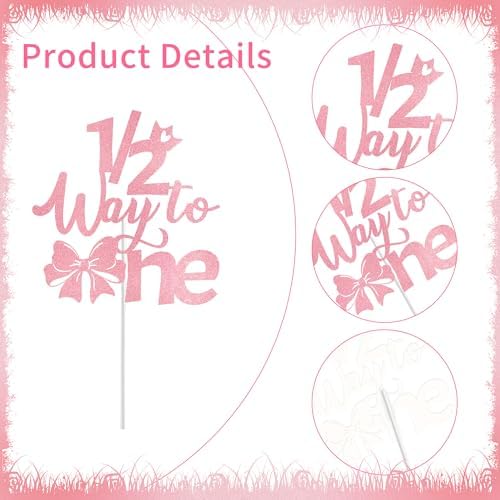 Half Birthday Decorations for Girls, Pink Bow 1/2 Birthday Cake Topper for 6 Months Baby, Halfway to One Baby Girl Party Supplies