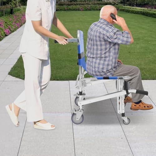 4-Wheel Stair Chair for Safe Stair Evacuation & Transport | Portable Mobility Aid for Seniors & Disabled | Blue Emergency Staircase Chair with Padded Seat & Backrest