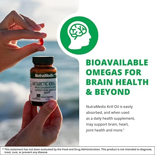 NutraMedix Antarctic Krill Oil 500mg - Fish Oil Supplement - Omega-3s (EPA & DHA) + Astaxanthin - Red Krill Supplement for Joint, Immune, Heart, Liver & Brain Health Support (60 Softgels)