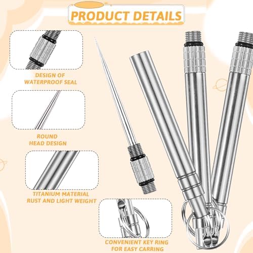 3 Pcs Portable Mini Titanium Toothpicks Holder, Stainless Steel Metal Toothpicks Reusable Toothpick Pocket Toothpick with Keychain for Picnic Camping Traveling Home Outdoor (Silver)
