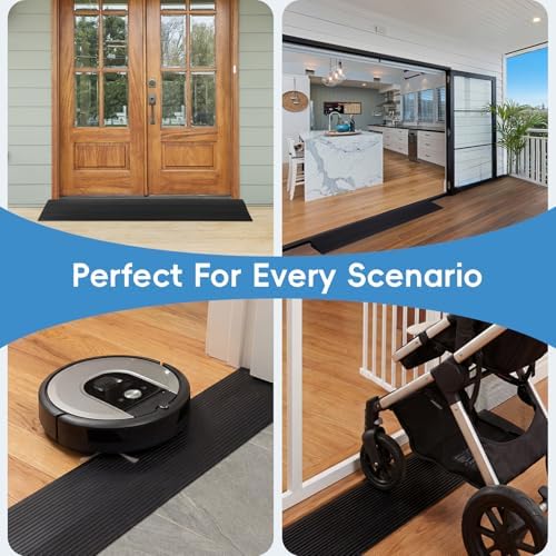 1" Rise Threshold Ramps for Doorways 40'' L Rubber Wheelchairs Ramps for Home Self-Adhesive, Door Transition Strip for Home (Black)