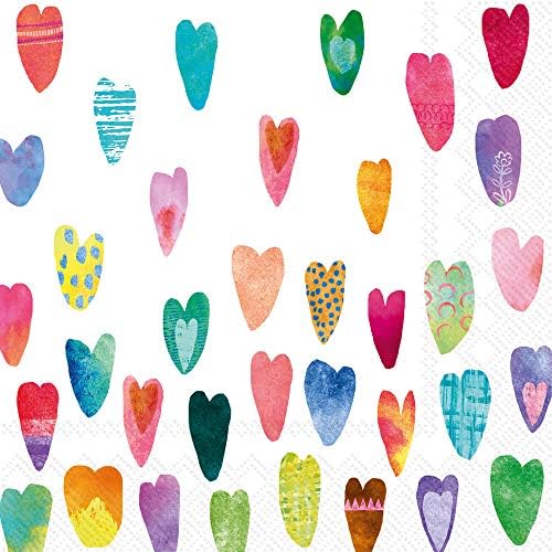 Boston International - C844300 Boston International IHR 3-Ply Cocktail Beverage Paper Napkins, 5 x 5-Inches, Rainbow Hearts