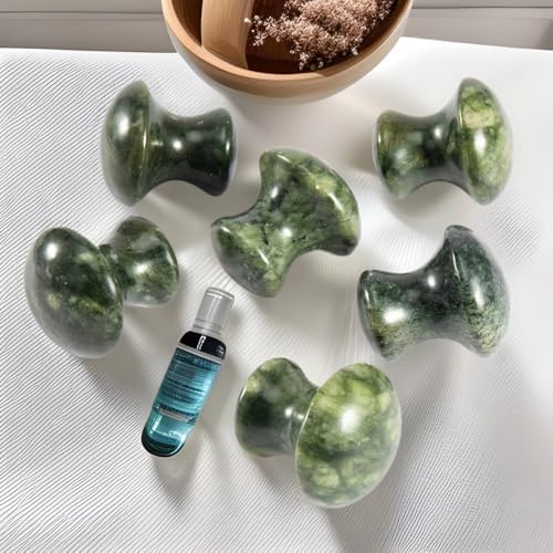 2Pcs Mushroom Massage Stones Green Jade Stone Hot Rock for Eye Spa Massage 1.6 x 1.56 in(4x3.8cm)
