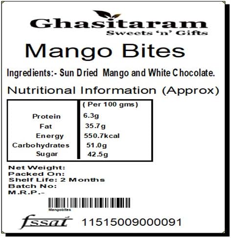 Ghasitaram Gifts Indian Sweets - Diwali Gifts - Diwali Sweets-12 pcs Printed Assorted Mango Bites Box