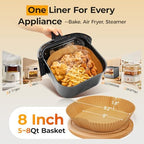 Air Fryer Paper Liners, 125Pcs Parchment Paper, Air Fryer Liners Disposable for Microwave, Non-Stick Air Fryer Liner Square Free of Bleach (8IN)