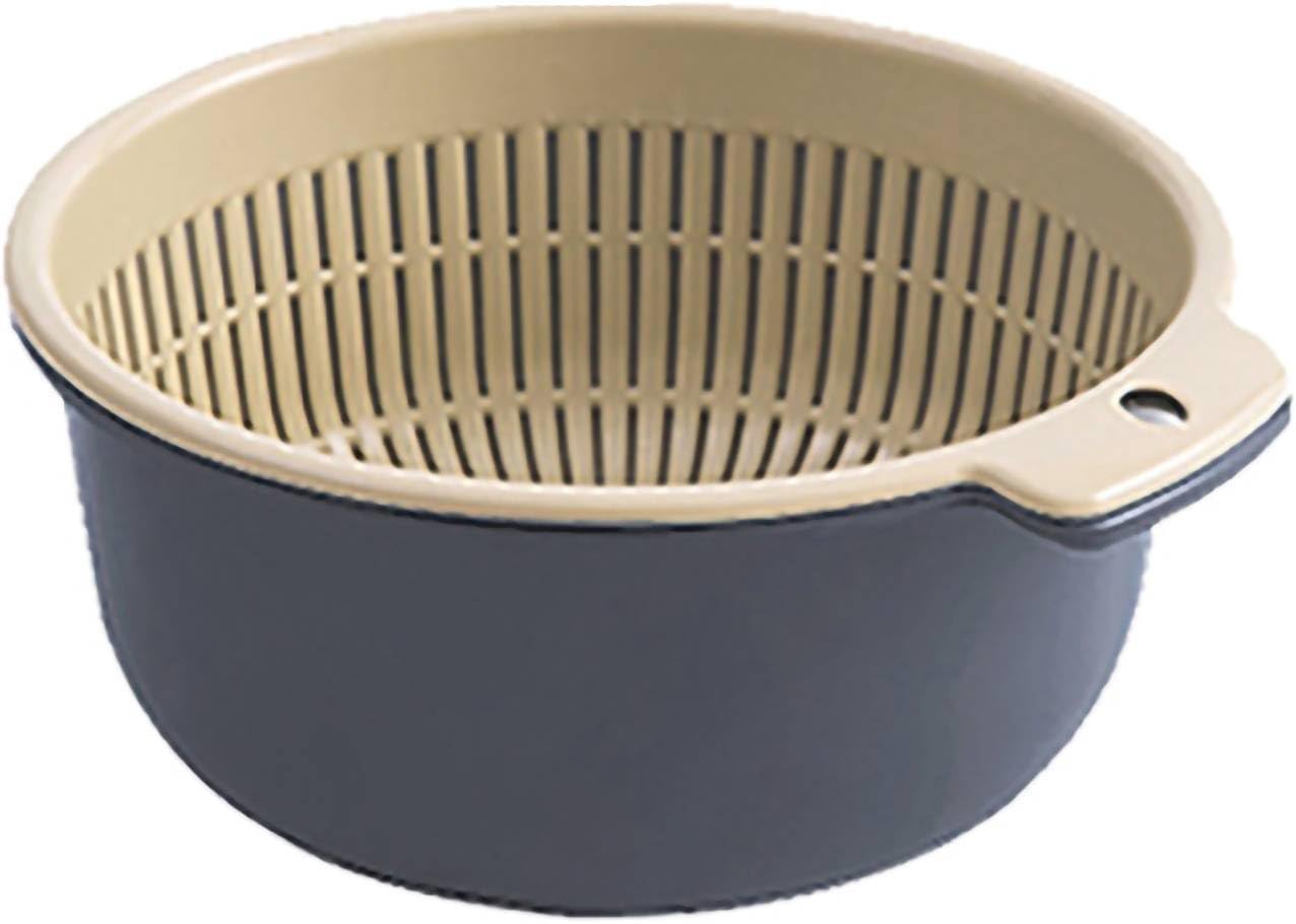 Colander Bowl Set of 2, Double Layered Drain Basin Plastic Food Strainer Fruits Washing Draining Basket for Pasta, Vegetables (Large Size (37.4 X 18.9 X 6.7in))