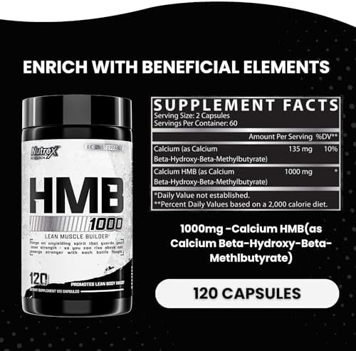Nutrex Research HMB 1000 MG | Supports Muscle Recovery, Reduce Skeletal Muscle Damage, Increased Strength, Prevent Muscle Loss | 120 Capsules