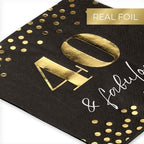 Masterpiece 40 And Fabulous Beverage Napkins / 50 Black 40th Birthday Cocktail Napkins With Shiny Gold Foil Accents / 4 3/4" x 4 3/4" Square Modern Confetti 3 Ply Party Napkin