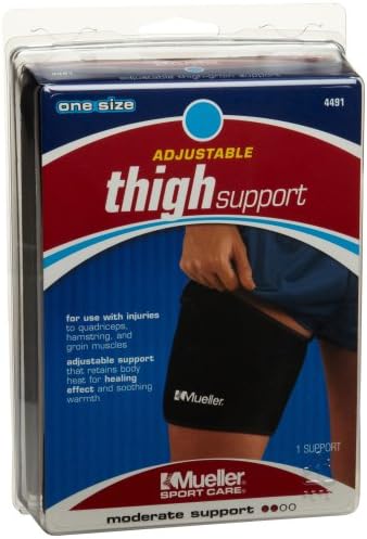 MUELLER Sports Medicine Compression Thigh Support for Men and Women, Leg Pain Relief Support, Ideal for Strains, Stiffness of Quads & Hamstrings, Fits Right or Left, Black, One Size