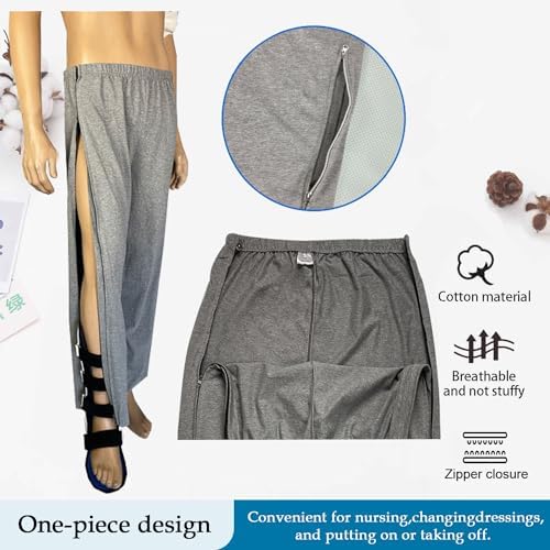 Two-Way Side Zipper Bedridden Patient Clothing,Patient Pants,Tear Away Pants,Soft Cotton Material,Hospital for Home Care/Post Surgery/Dialysis/Elderly/Fracture/Disability/Rehab Black