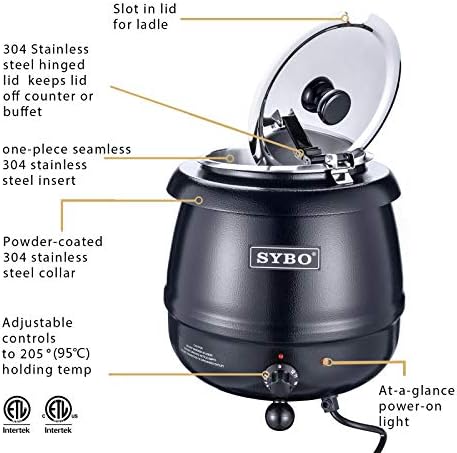 SYBO SB-6000 Commercial Grade Soup Kettle with Hinged Lid and Detachable Stainless Steel Insert Pot for Restaurant and Big Family, 10.5 Quarts, Black