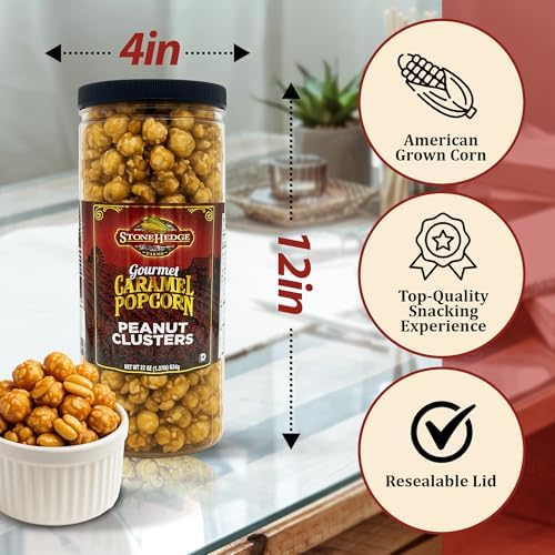 Stonehedge Farms Gourmet Peanut Caramel Popcorn Clusters | 20 oz Reclosable Container | Mix Of Carmel Pop Corn, Peanuts, and Butter Toffee | Holiday Snack Gift