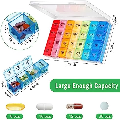 Hsei 6 Pack Weekly Pill Organizer Box 4 Times a Day 7 Day Waterproof Pill Case Big Medication Box Travel Daily Container for Vitamins Fish Oil Supplements