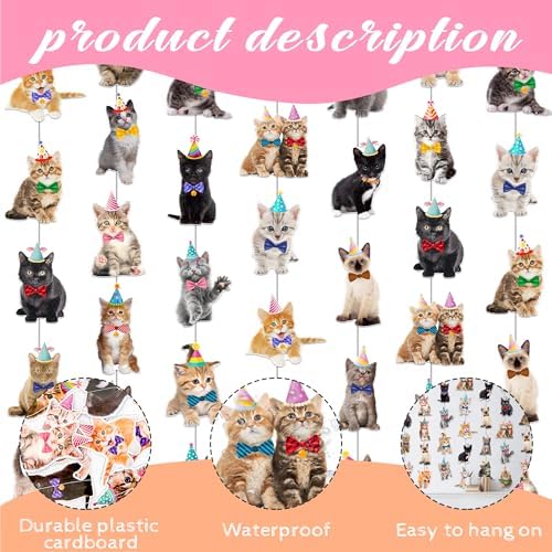 Cat Theme Garlands Kitten Birthday Party Decorations 8PCS Pet Cat Hanging Paper Garland Banners Kitten Ceiling Decor for Kitties Birthday Party Baby Shower Favor Supplies