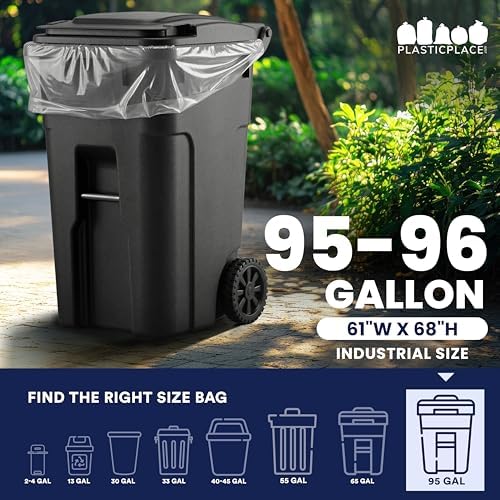 Plasticplace 95-96 gallon Garbage Can Liners │ 2 Mil │ Clear Heavy Duty Trash Bags │ 61” X 68” (25Count)