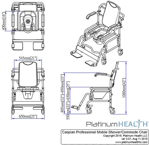 Caspian Professional Mobile Shower/Commode Chair-Padded