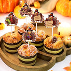 Weysat 48 Pcs Thanksgiving Turkey Cupcake Toppers Thanksgiving and Friendsgiving Cup Cake Toppers Party Food Decorations Cute Turkey Cake Top Decor for Fall Harvest Party Supplie