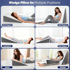 Bed Wedge Pillow for Sleeping & Resting, 8 inch Incline Pillow Wedge for Adults Seniors, Back Support and Leg Elevation, Cooling Memory Foam Top, Ideal for Couch, Bedroom & Living Room