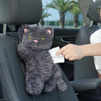Tissue Box Cover Plush Tissue Box Holder for Car, Home, Decorative Holder/Organizer for Bathroom Vanity Countertop, Nightstands, Office Desk-Cat