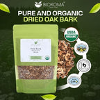 Biokoma Organic Oak Bark 100g (3.55oz) Dried Cut Herb Caffeine-Free USDA Organic Herbal Tea Digestion Support Antioxidant Resealable Moisture Proof Pouch No Additives No Preservatives No GMO Kosher