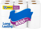 1000-Sheet Toilet Paper 12 Rolls – Soft, Strong & Septic-Safe 1-Ply Bathroom Tissue, Long-Lasting Bath Tissue for Home, Office, RV & Travel Use
