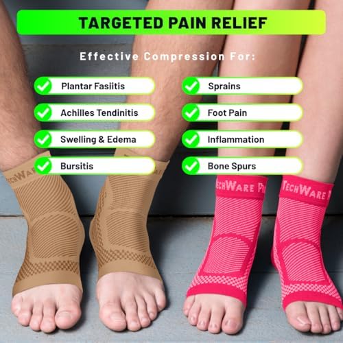 TechWare Pro Ankle Brace Compression Sleeve - Plantar Fasciitis Sock. Relieves Achilles Tendonitis. Foot Arch Support Reduces Joint Pain, Swelling & Heel Spur Pain. Injury Recovery Braces for Sports