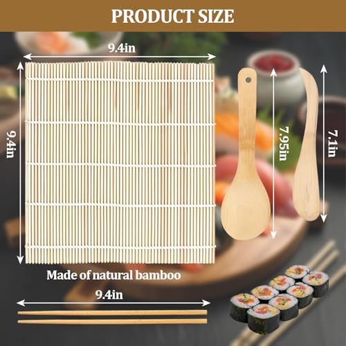 Sushi Making Kit, 6 PCS Beginner Sushi Maker Set, Including 2 White Bamboo Rolling Mats, 2 Pairs Chopsticks, 1 Paddle,1 Spreader, Natural Bamboo Material, Ideal Gift for Kids, Friends, Home Chef
