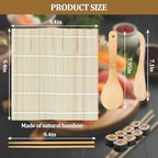 Sushi Making Kit, 6 PCS Beginner Sushi Maker Set, Including 2 White Bamboo Rolling Mats, 2 Pairs Chopsticks, 1 Paddle,1 Spreader, Natural Bamboo Material, Ideal Gift for Kids, Friends, Home Chef