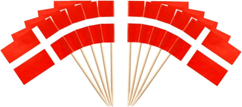JAVD CYPS 100 Pcs Denmark Flag Danish Toothpick Flags, Small Mini Stick Cupcake Toppers Danish Flags,Country Picks Party Decoration Celebration Cocktail Food Bar Cake Flags