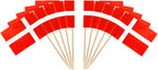 JAVD CYPS 100 Pcs Denmark Flag Danish Toothpick Flags, Small Mini Stick Cupcake Toppers Danish Flags,Country Picks Party Decoration Celebration Cocktail Food Bar Cake Flags