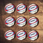 Rugby Edible Cupcake Toppers, Edible Football Cake Decorations, World Cup Rugby Party Decorations, Cake Balls for a Sport Party, Sports Cupcake Toppers, Theme 1, 5cm / 2 Inch PRECUT (Pack of 12)