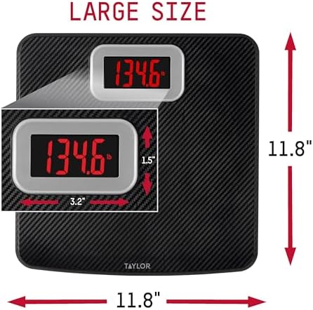 Taylor Digital Bathroom Scale, Body Weight Scale 400 LB Capacity, Carbon Fiber Anti-Slip Mat, 11.8 x 11.8 Inch Platform, Black