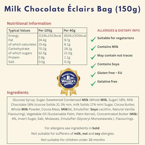 Walkers Nonsuch Milk Chocolate Eclairs 5.29 oz (Pack of 3) - Traditional British Chewy Butter Toffee Candy, Classic English Creamy Toffee Sweets, Imported UK Chocolates Gourmet Gift