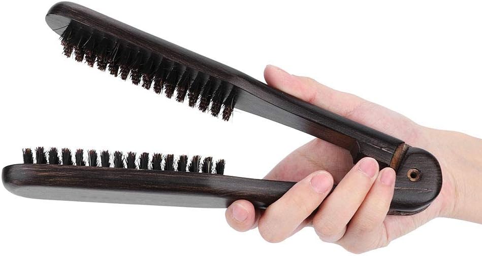 Professional Hairdressing Comb, Clamp Brush for Straightening Hair, Hair Styling Tool, Double Brushes Wooden Anti-static Hair Straightener Tool
