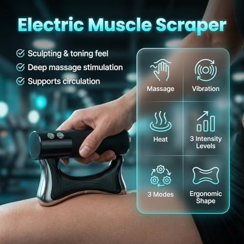 Sculptor Full Body Contour Device with Heat & EMS, Cellulite Massager Skin Firming & Lymphatic Drainage Muscle Relief Better Circulation, Electric Fascia Knife for Belly, Arm, Waist, Leg (Black)