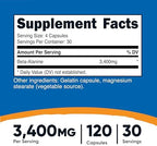 Nutricost Beta-Alanine Capsules 3400mg, 120 Caps (30 Serv) - Potent Beta Alanine, Gluten Free & Non-GMO, 850mg Per Cap