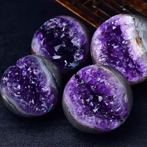 Amethyst Druzy Geode Gemstone Ball with Resin Stand Crystal Sphere Ball for Witchcraft Divination Home Office Decor,55-60mm