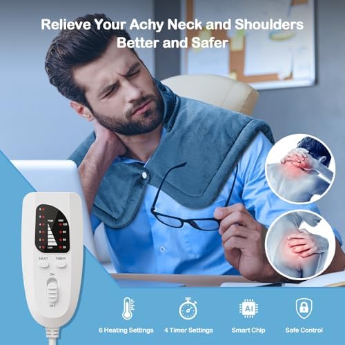 NIUONSIX Heating Pad for Neck Shoulders Back Pain Relief, Weighted Electric Heated Wrap for Home Office Relax, 6 Heat Settings 4 Auto-Off, Mothers Day Gifts for Mom Wife Birthday Gifts for Women Men