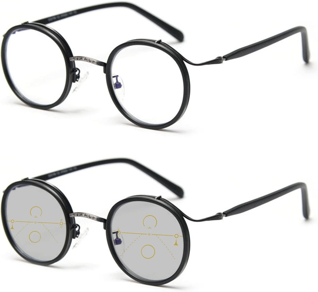 COTIA Reading Glasses Transition Photochromic Progressive Multifocus Reader for Men/Women Classic Round Eyewear