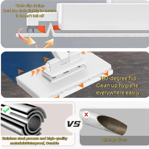 Convenient Cloth Changing Mini Mop with Clean Glove*1 and Reusable Cleaning Cloths*5,Clever and Portable No Wash Mops with One-Click Cloth Change Zero Touch Mop for Small Spaces,Corners