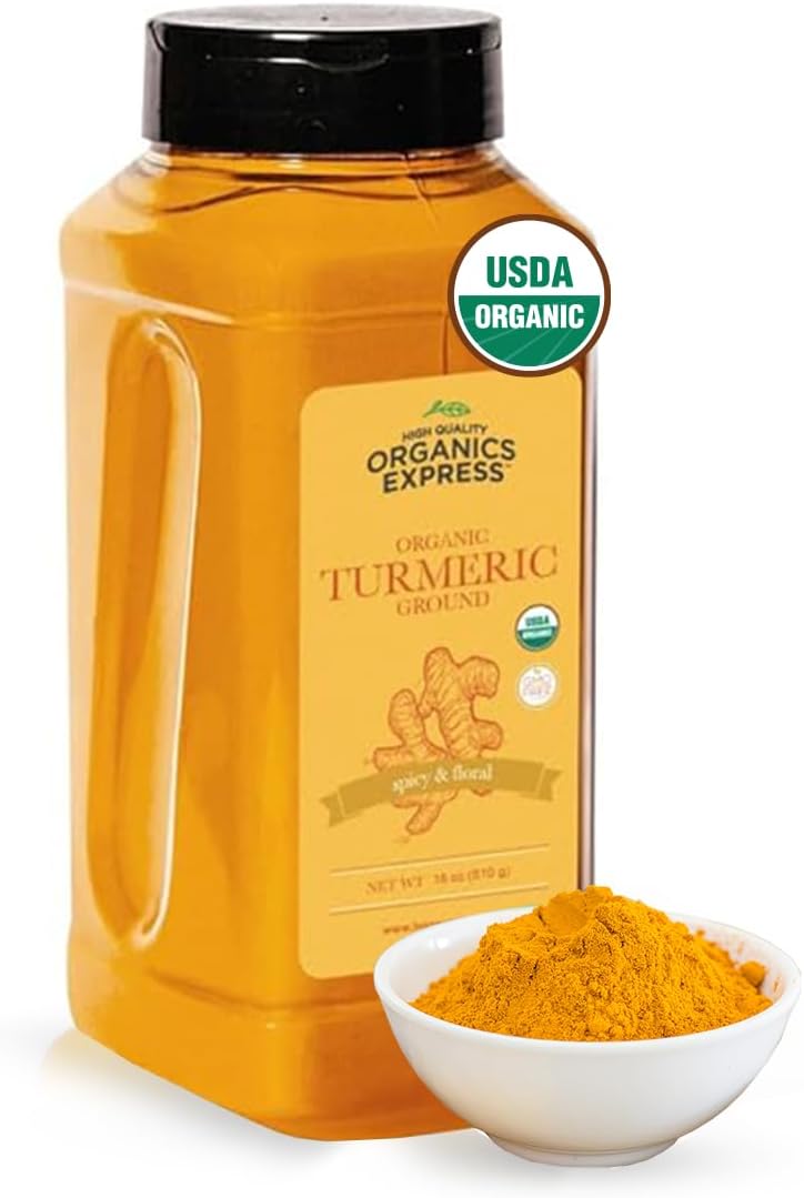 HQOExpress Organic Ground Turmeric Powder – USDA Organic, Non‑GMO, Kosher, Lab Tested –Chef Jar (18 oz) – Sustainably Grown, Traceable, Legacy Brand Since 1977