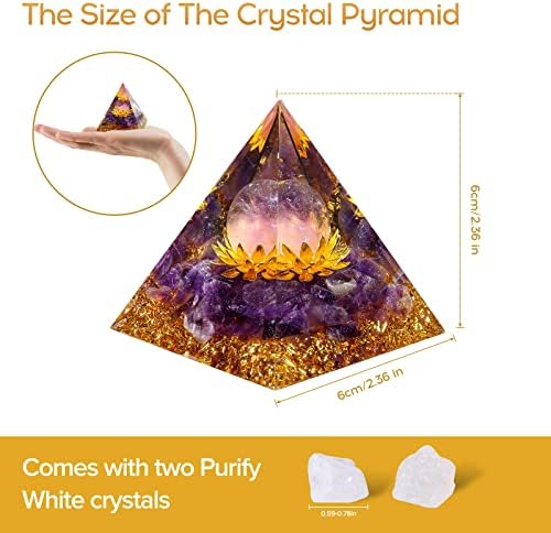 Hopeseed Orgone Crystal Pyramid for Positive Energy, Flower of Life Orgonite Amethyst Healing Crystals Pyramid for Reduce Stress Chakra Healing Meditation Attract Lucky, with 2 White Crystals Stones