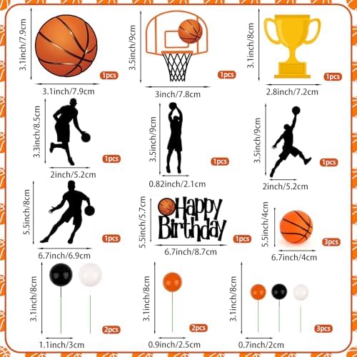 Hooqict 26Pcs Basketball Cake Decorations Set with Mini Balls, Players, Happy Birthday Basketball Cake Toppers & Cupcake Toppers for Kids Boys Men Sports Themed Basket Ball Birthday Party Decorations
