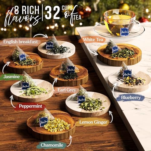 Tea Gift Set For Women - Tea Sampler Gift Set Box Variety Pack - Includes 32 Loose Leaf Tea Bags in 8 Rich Flavors - Holiday Gift for Women