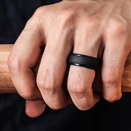 ThunderFit Silicone Rings for Men - 7 Rings / 4 Rings / 1 Ring Step Edge Rubber Wedding Bands 10mm Wide - 2.5mm Thick