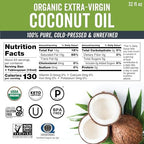 Viva Naturals Organic Coconut Oil, 32 fl oz – Unrefined, Cold-Pressed Extra Virgin Coconut Oil, USDA Organic & Non-GMO, Natural Cooking Oil, Hair Oil & Skin Oil